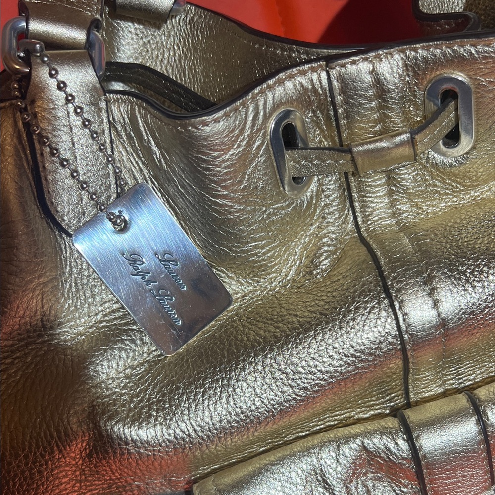 Lauren,Ralph Lauren Gold Leather Women's Satchel (#67)